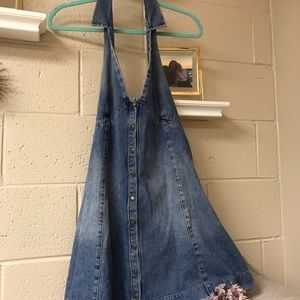 FREE PEOPLE jean halter dress w/ pockets!